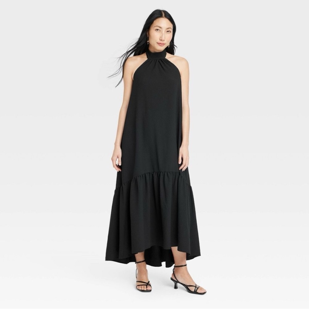 A New Day Black Hi-Lo Midi Halter Dress - 1X - New With Tags